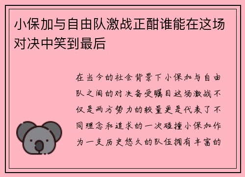 小保加与自由队激战正酣谁能在这场对决中笑到最后
