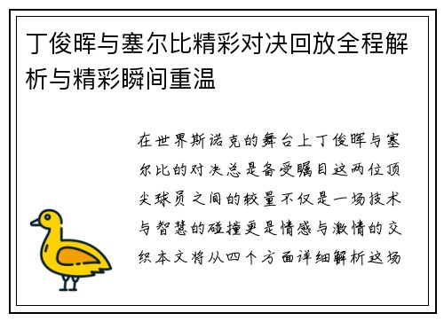 丁俊晖与塞尔比精彩对决回放全程解析与精彩瞬间重温